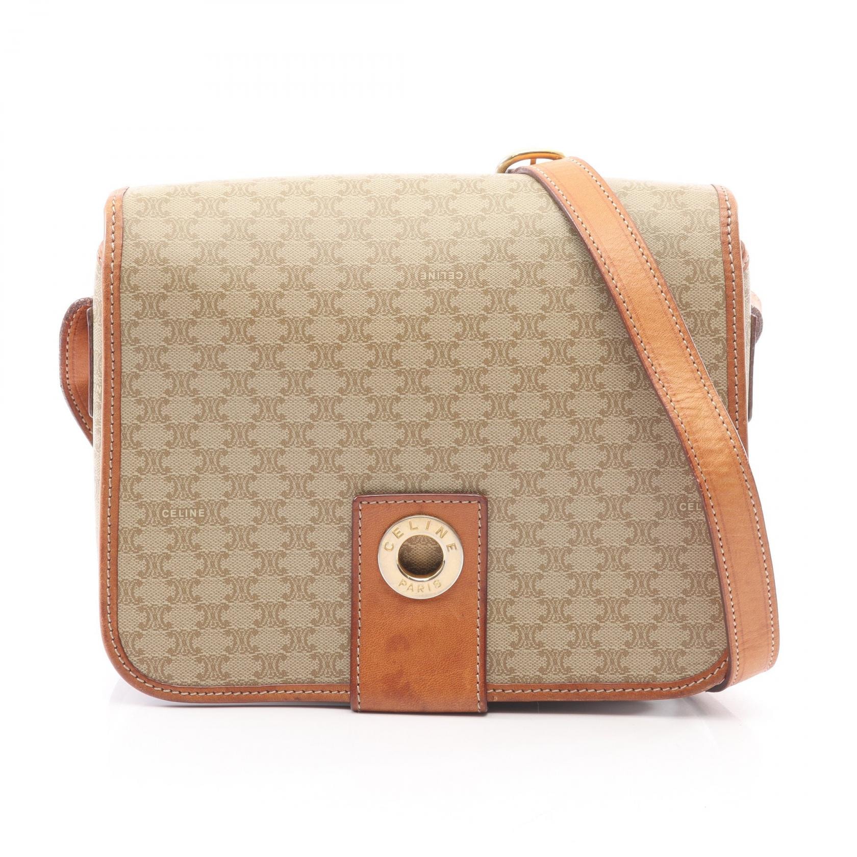 セリーヌ CELINE マカダム ショルダーバッグ バッグ PVCコーティングキャンバス レザー レディース ベージュ系 / ブラウン系 【中古】