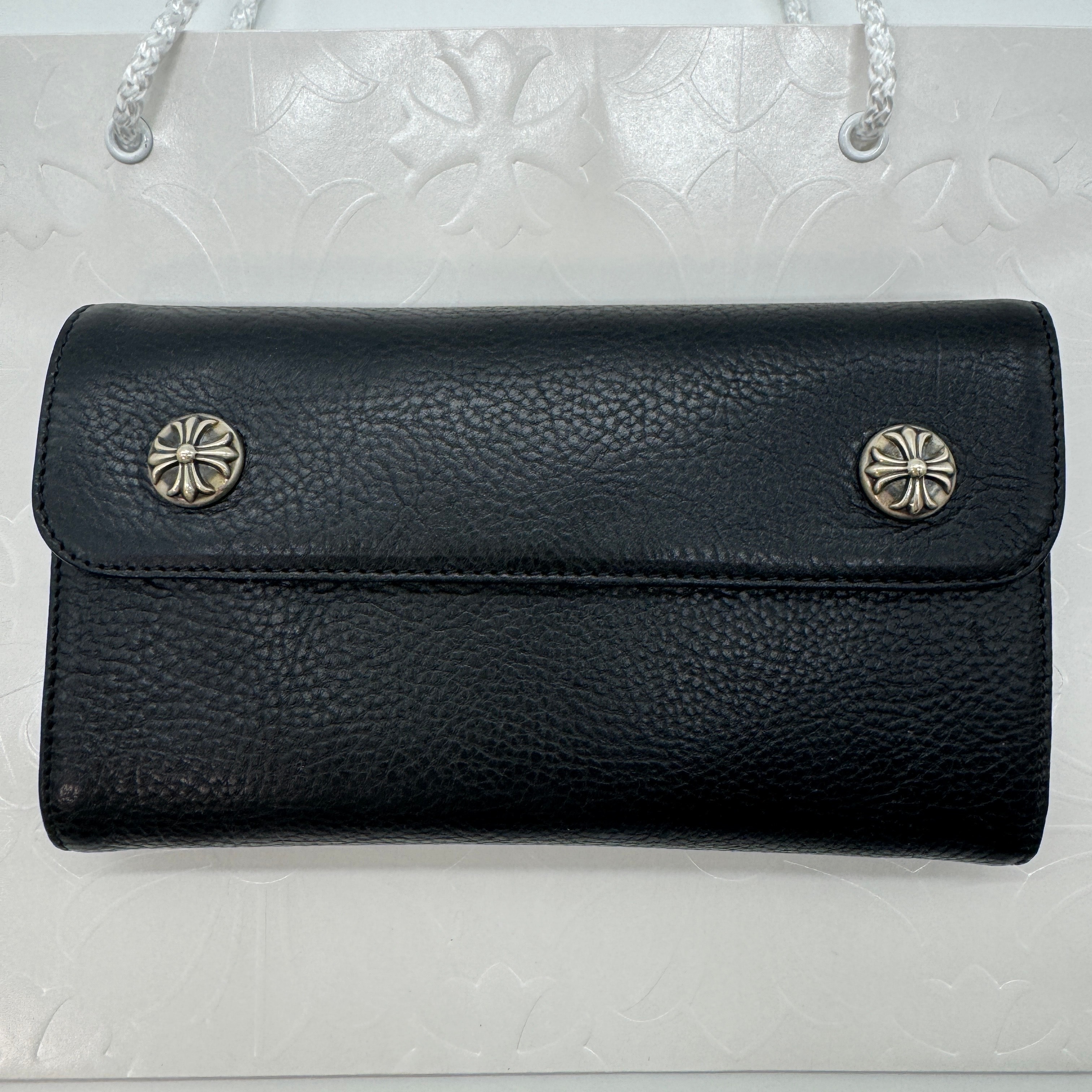 Chrome Hearts Wave Cross Ball Button Leather Wallet "Black/Silver"