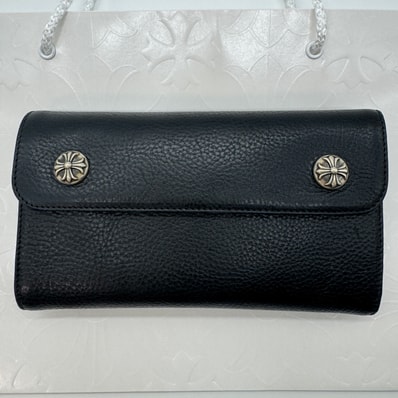 Chrome Hearts Wave Cross Ball Button Leather Wallet "Black/Silver"