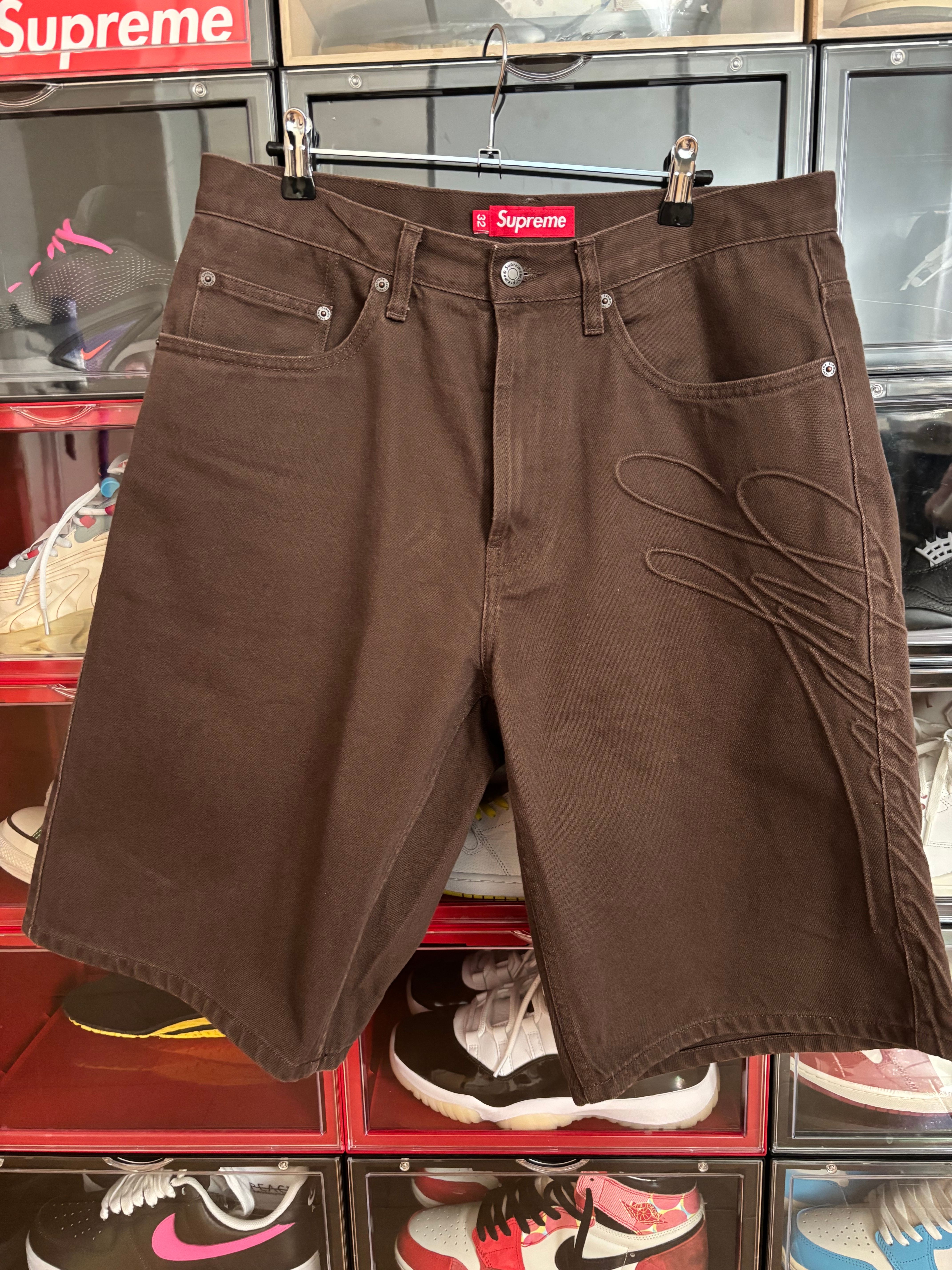 Supreme Script Baggy Denim Short "Brown"