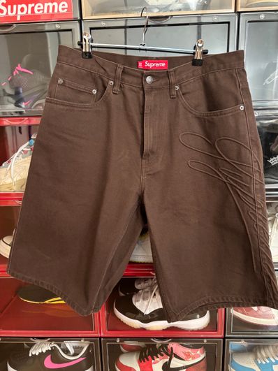 Supreme Script Baggy Denim Short "Brown"