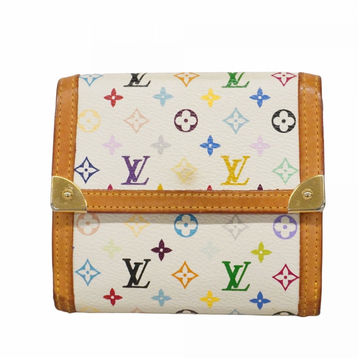 【6db1083-k】ルイヴィトン 三つ折り財布 モノグラム・マルチカラー ポルトモネビエカルトクレディ M92983 ブロン【中古】レディース