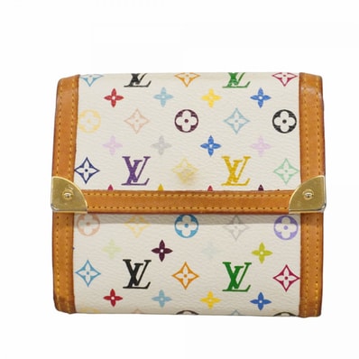【6db1083-k】ルイヴィトン 三つ折り財布 モノグラム・マルチカラー ポルトモネビエカルトクレディ M92983 ブロン【中古】レディース