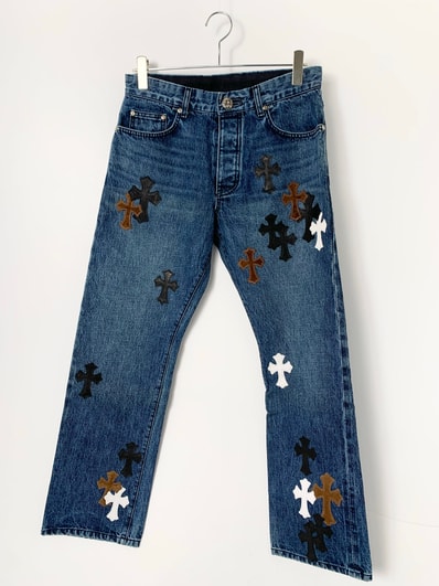 Chrome Hearts Cross Patch Washed Denim Pants "Indigo/Black/Brown"