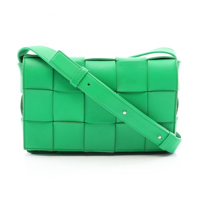 ボッテガヴェネタ BOTTEGA VENETA カセット クロスボディ マキシイントレチャート ショルダーバッグ バッグ レザー レディース グリーン系 【中古】