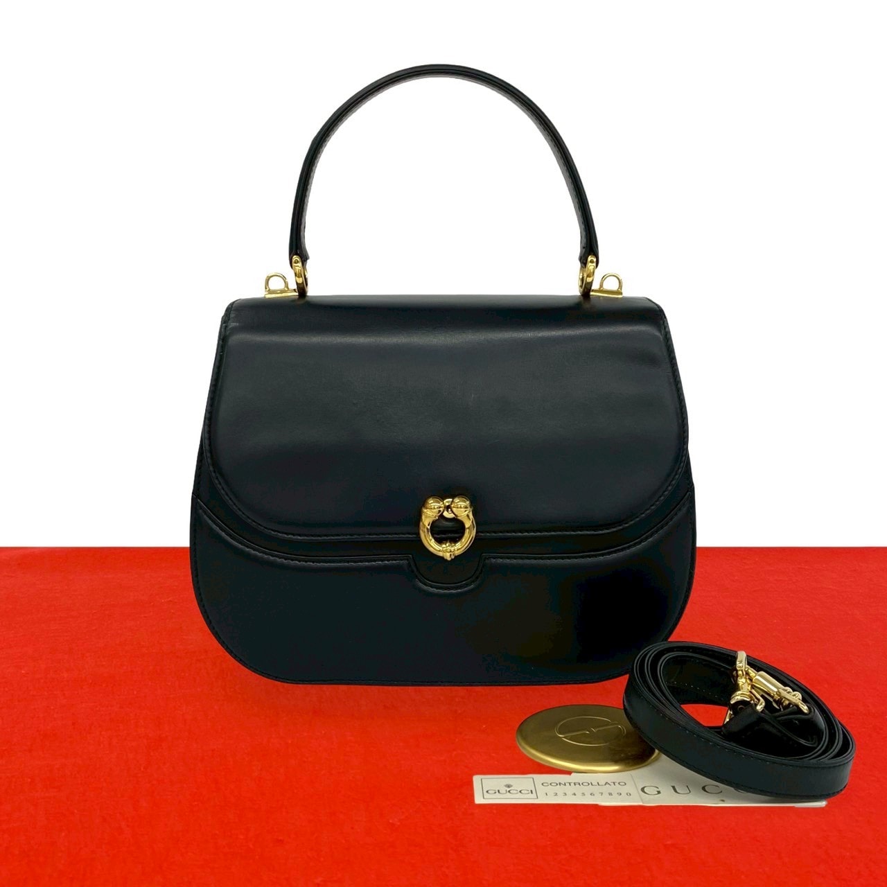 GUCCI グッチ ホースシュー 金具 レザー ショルダーバッグ ブラック
 53-10