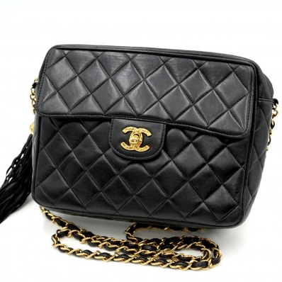 CHANEL(シャネル)マトラッセ ヴィンテージ チェーンショルダーバッグ タッセル付 ブラック ラムスキン ゴールド金具 レディース【中古】