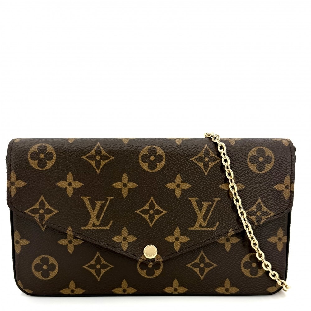 LOUIS VUITTON ルイヴィトン ショルダーバッグ チェーンウォレット 財布 斜め掛け ポシェット フェリシー ピンク M61276 モノグラムキャンバス    ブラウン 茶 フューシャ ゴールド金具 レディース 美品【中古品】