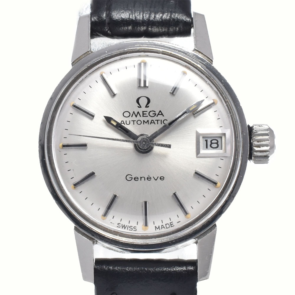 オメガ OMEGA 566.002 ヴィンテージ シーマスター ジュネーブ デイト Cal.684 シルバー 自動巻き レディース 良品 腕時計 J#147731