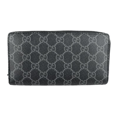 グッチ GUCCI ラウンドファスナー長財布 GGエンブレム PVCコーティングキャンバス ブラック系 メンズ 821207【中古】 z9160