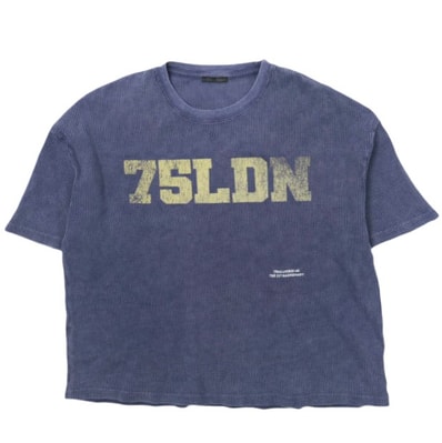 ZARA ザラ 75LDN オーバーサイズワッフルTシャツ 6224/493/430 L NAVY 半袖 サーマル トップス g28414