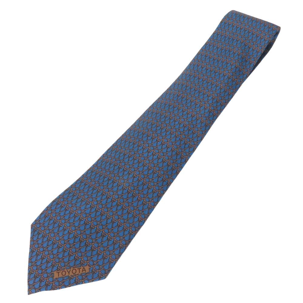 【中古】 エルメス ネクタイ トヨタ限定品 シルク ブルー系 ブラウン スーツ ビジネス アパレル メンズ 男性 HERMES