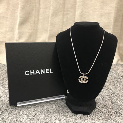 CHANEL Coco Mark Necklace Rhinestone "Silver"