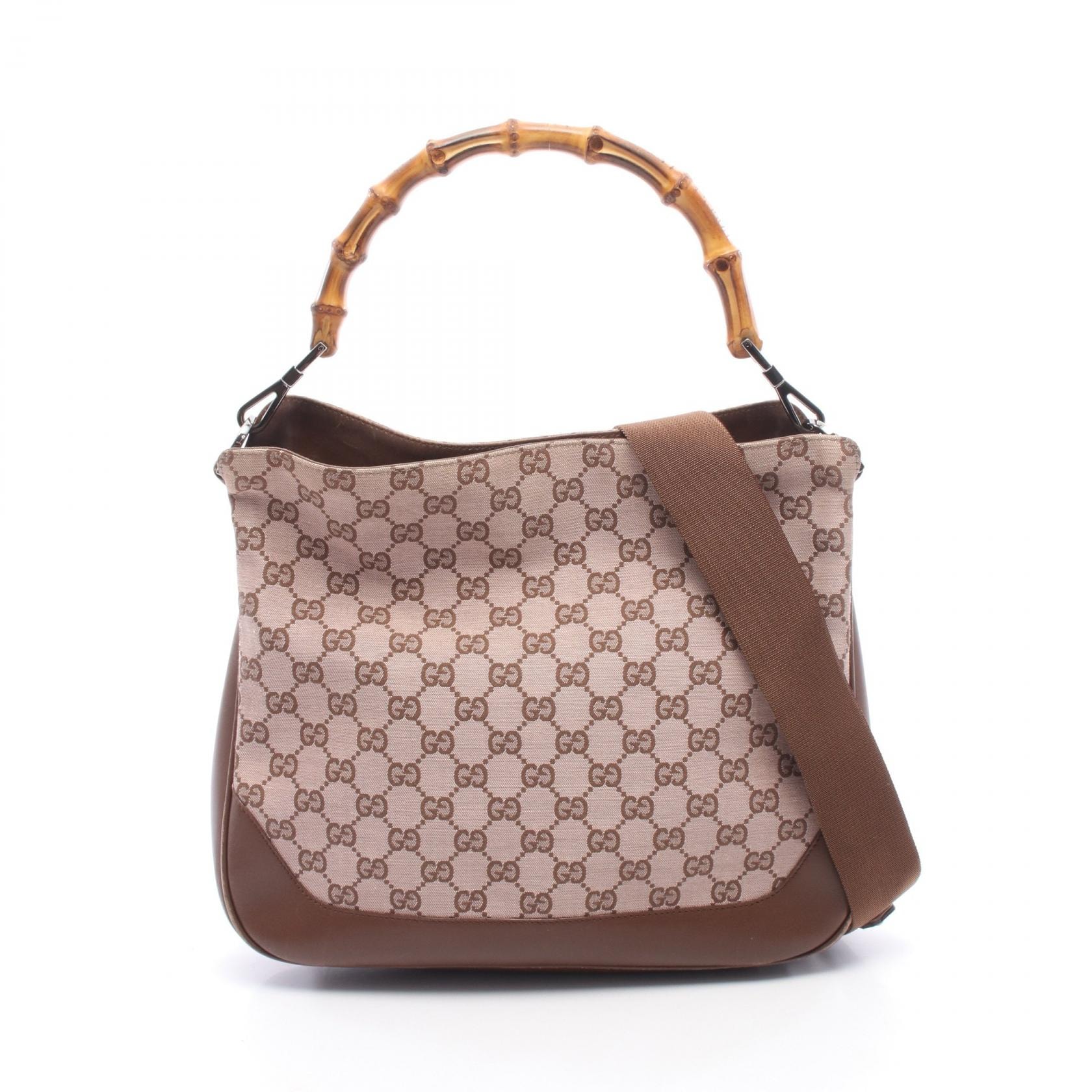 グッチ GUCCI バンブー 2WAY ハンドバッグ バッグ キャンバス レザー レディース ピンク系 / ブラウン系 001・4095 【中古】