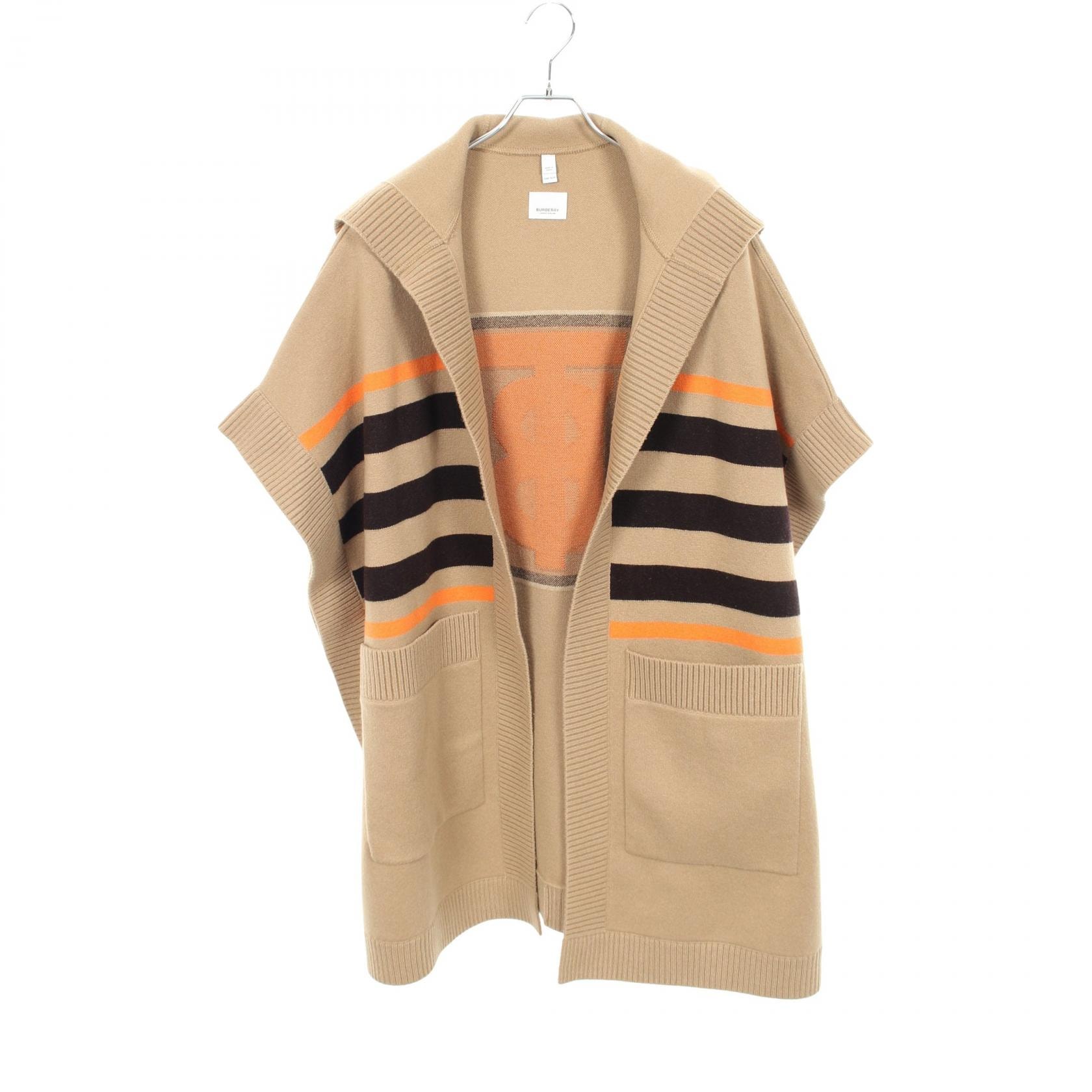 バーバリー BURBERRY TBロゴ フード付き ニット ポンチョ 衣料品 アウター ウール レディース ベージュ系 / ブラウン系 / オレンジ系 8018233 【中古】