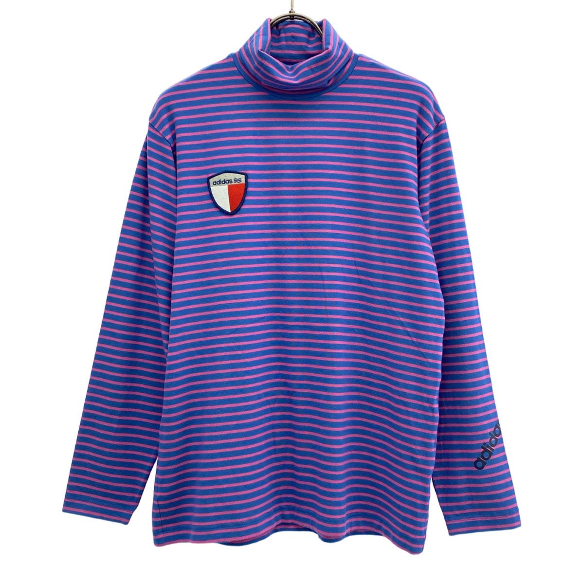adidas アディダス ボーダー柄 ゴルフ 長袖 タートルネック Tシャツ M ブルー系