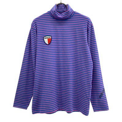 adidas アディダス ボーダー柄 ゴルフ 長袖 タートルネック Tシャツ M ブルー系