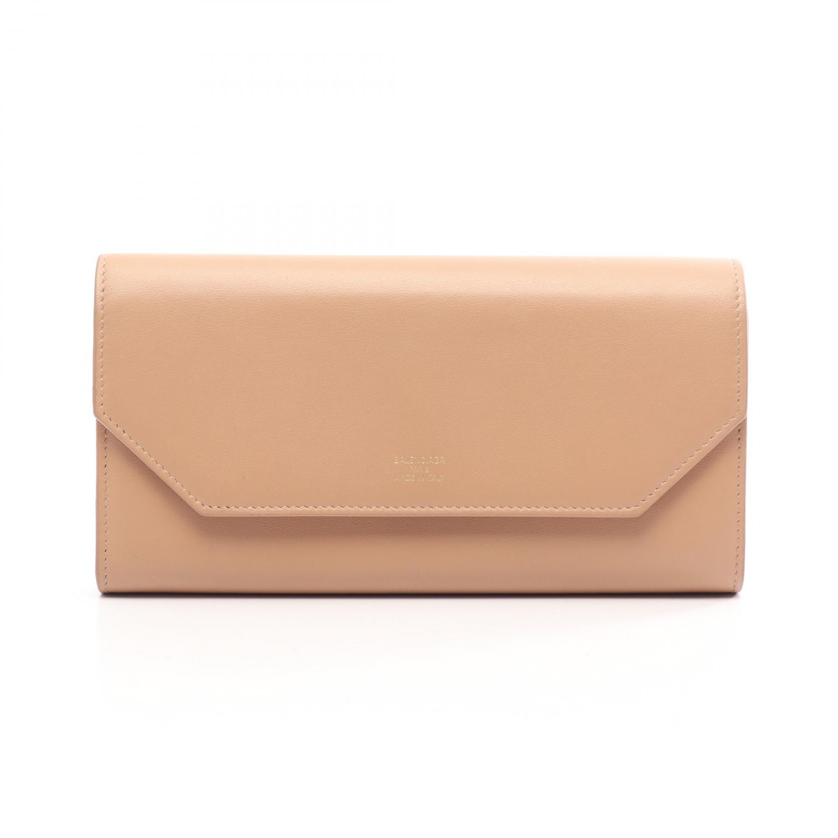 バレンシアガ BALENCIAGA Envelope スリム コンチネンタルウォレット 二つ折り長財布 財布 レザー レディース ベージュ系 736732 【中古】