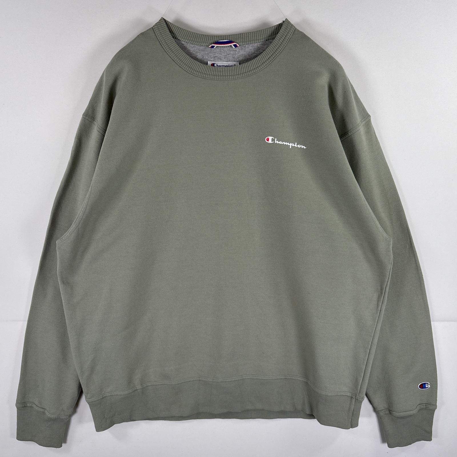 古着 チャンピオン Champion スウェット トレーナー プルオーバー クルーネック  ワンポイントロゴプリント 大きいサイズ XL  グリーン系 メンズ