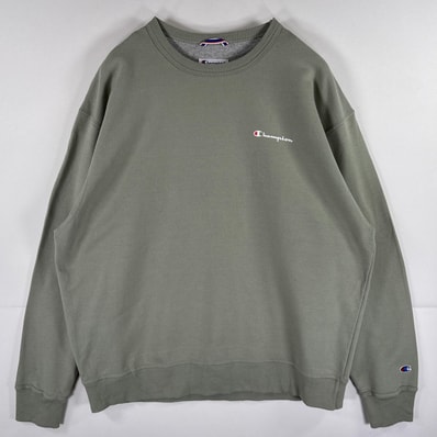 古着 チャンピオン Champion スウェット トレーナー プルオーバー クルーネック ワンポイントロゴプリント 大きいサイズ XL グリーン系 メンズ