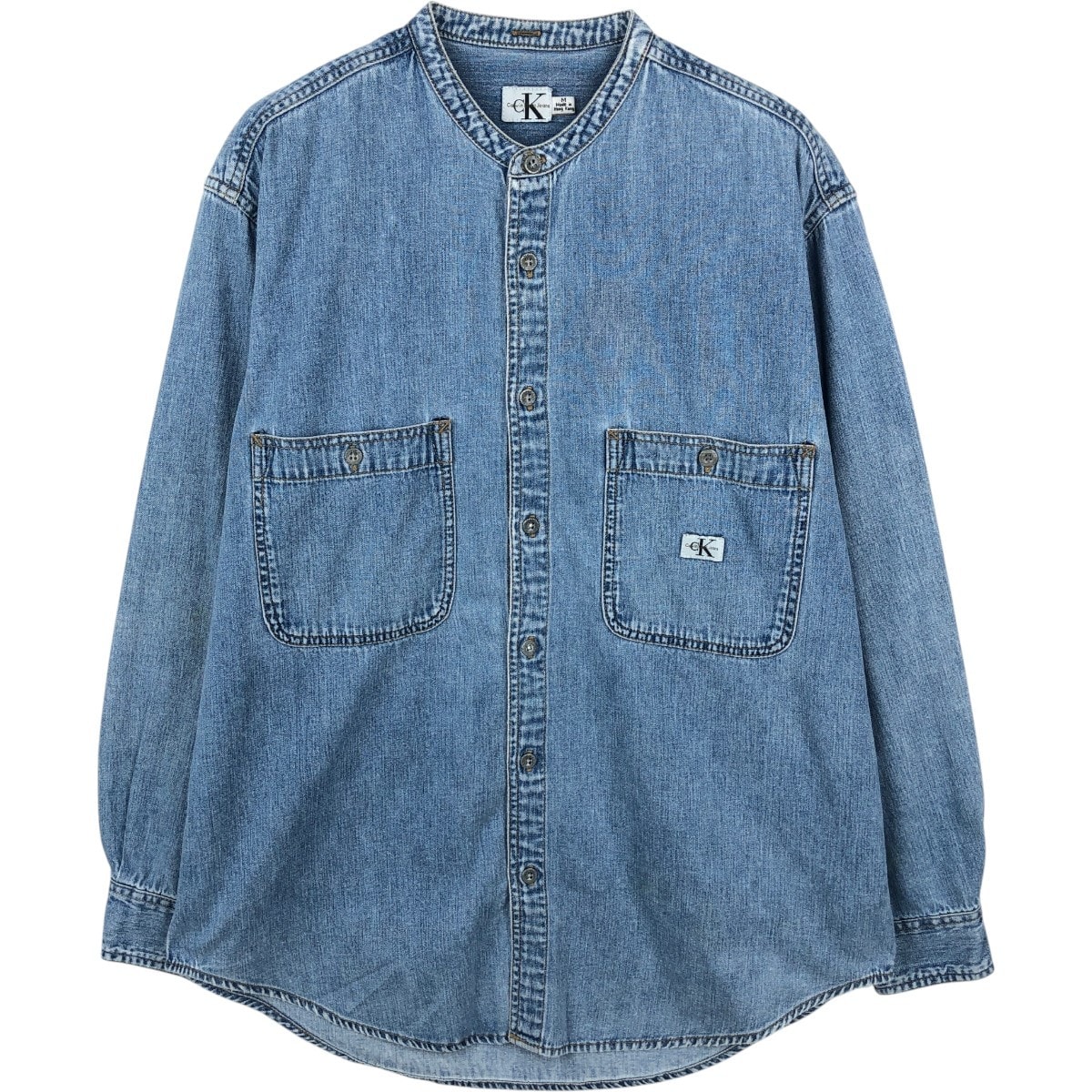 古着 90~00年代 カルバンクライン Calvin klein JEANS スタンドカラー 長袖 デニムシャツ メンズM相当 ヴィンテージ/eaa663280