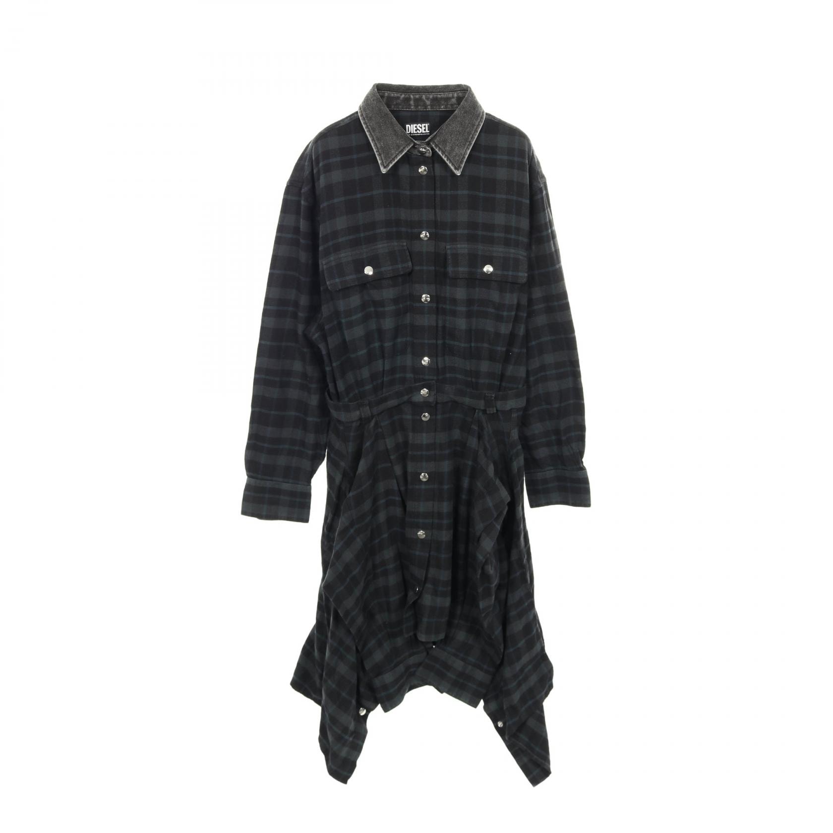 ディーゼル DIESEL フランネル ワンピース 衣料品 トップス コットン レディース ブラック系 / グレー系 【中古】