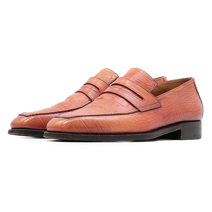 美品 ベルルッティ クロコ エンボス 型押し レザーシューズ ローファー メンズ オレンジ 5 1/2 Berluti
