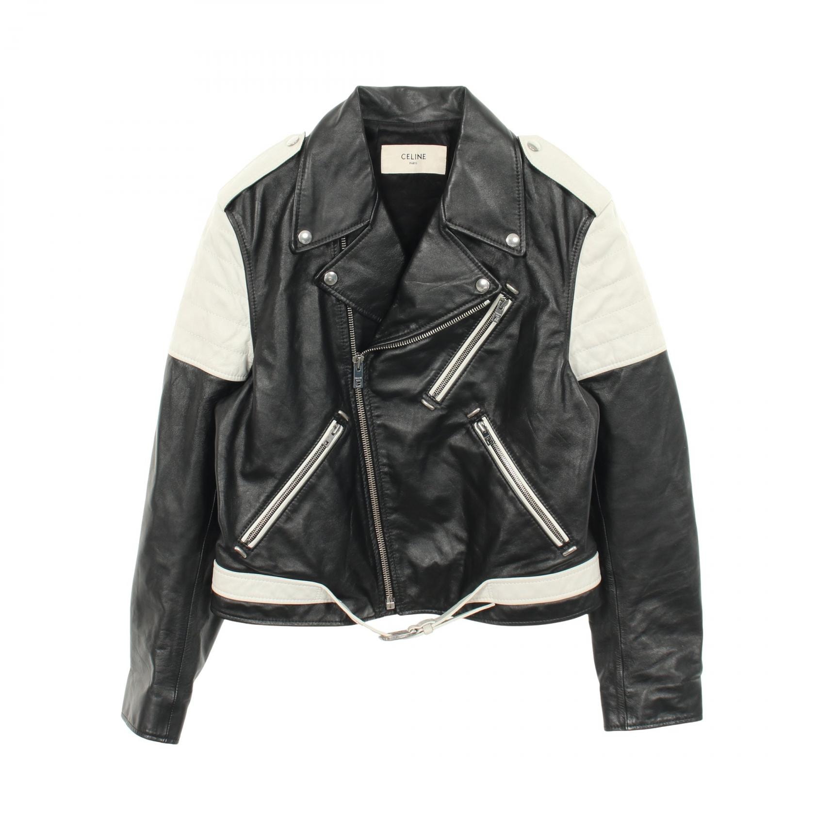 セリーヌ CELINE ライダースジャケット 衣料品 アウター レザー メンズ ブラック系 / ホワイト系 2E118599E 【中古】