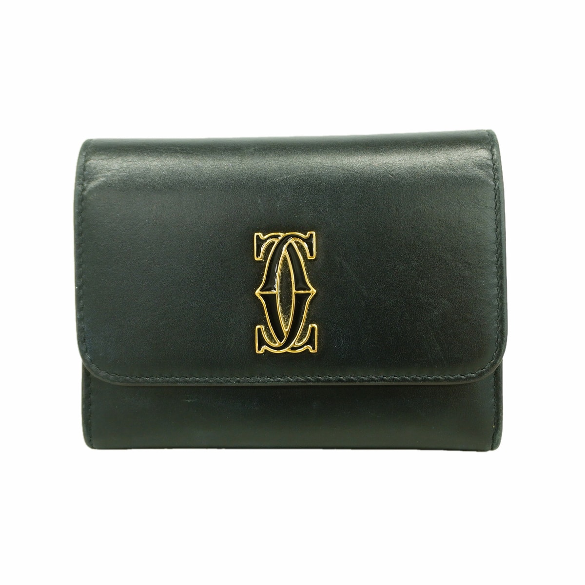 【6ge5838】カルティエ コインケース レザー ブラック ゴールド金具【中古】レディース