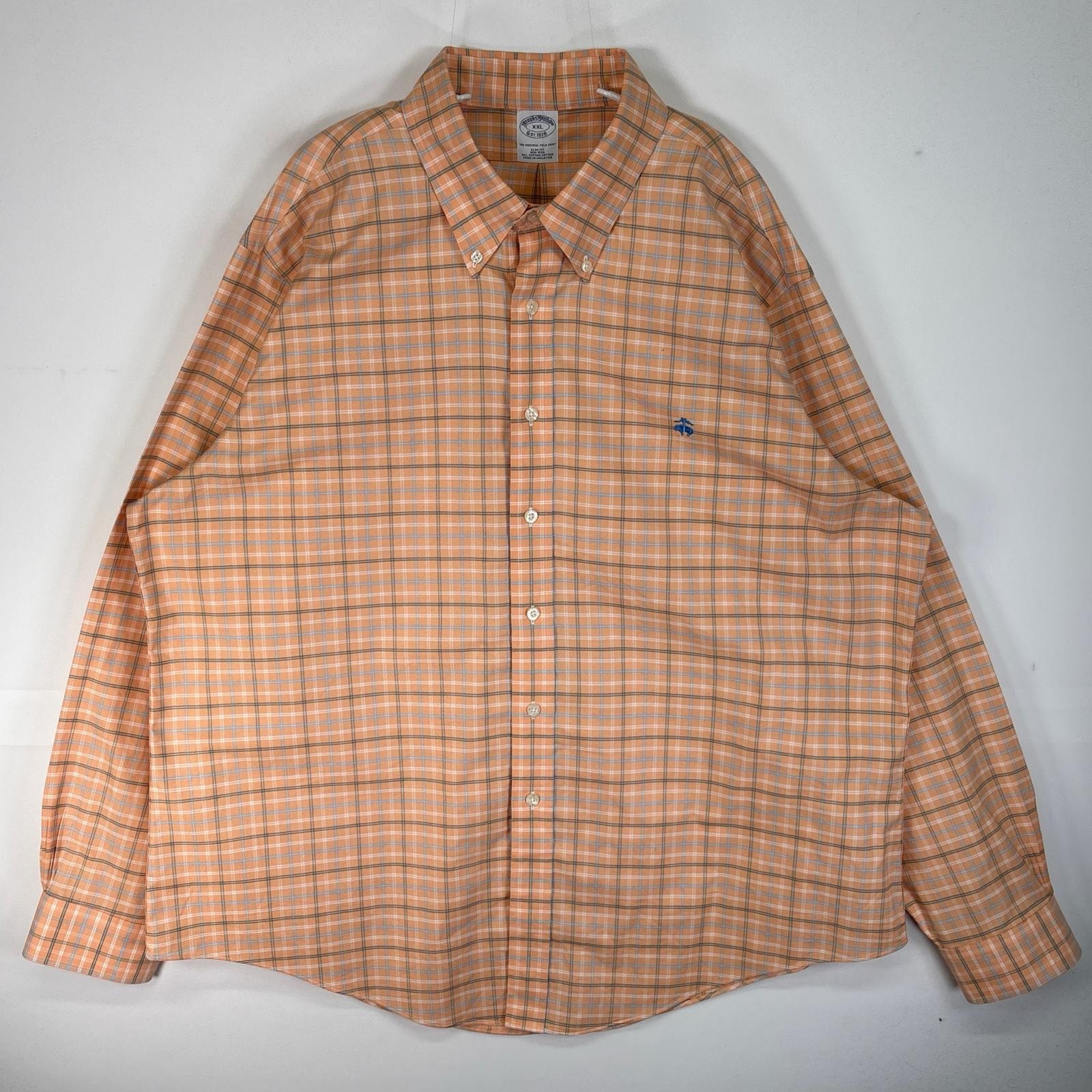 古着 ブルックスブラザーズ Brooks Brothers 長袖シャツ ロゴ 刺繍 SLIM FIT チェック 2XL  オレンジ系 マルチカラー メンズ