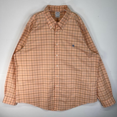 古着 ブルックスブラザーズ Brooks Brothers 長袖シャツ ロゴ 刺繍 SLIM FIT チェック 2XL オレンジ系 マルチカラー メンズ