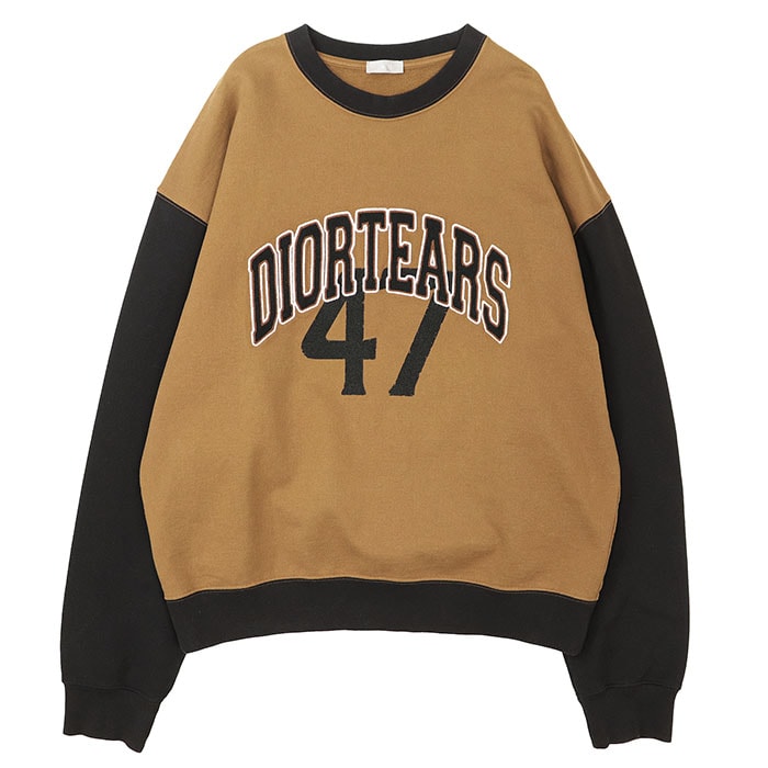 【極美品】Dior × Denim Tears ディオール x デニム・ティアーズ スウェット DIORTEARS 47 クルーネック バイカラー ヘビーウェイト オーバーサイズ ロングスリーブ トップス メンズ XXL コヨーテ ブラック 黒 イタリア製