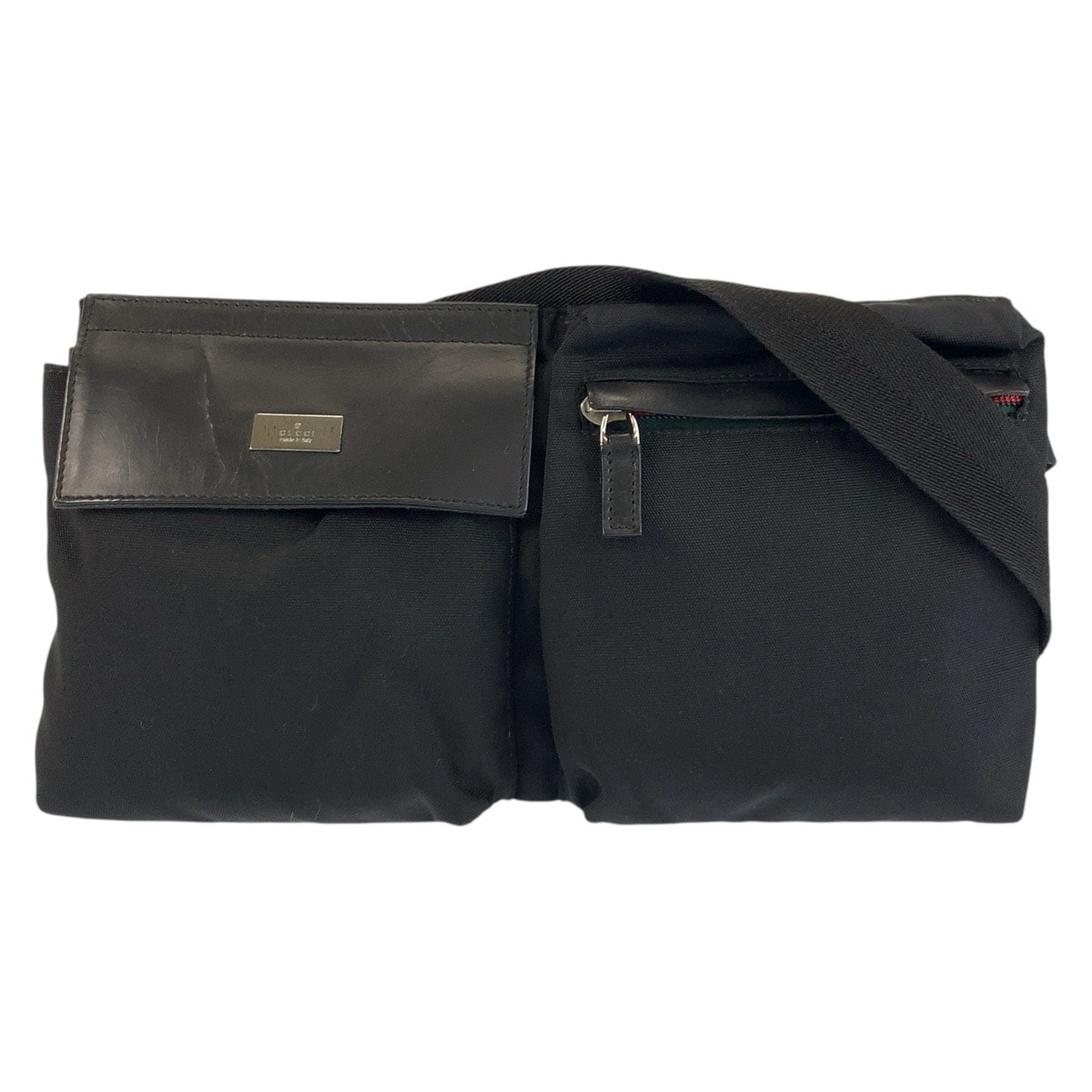 美品 GUCCI グッチ シェリーライン ブラック 黒 ナイロン レザー/ ボディバッグ ウエストバッグ 男女兼用 602247 【中古】