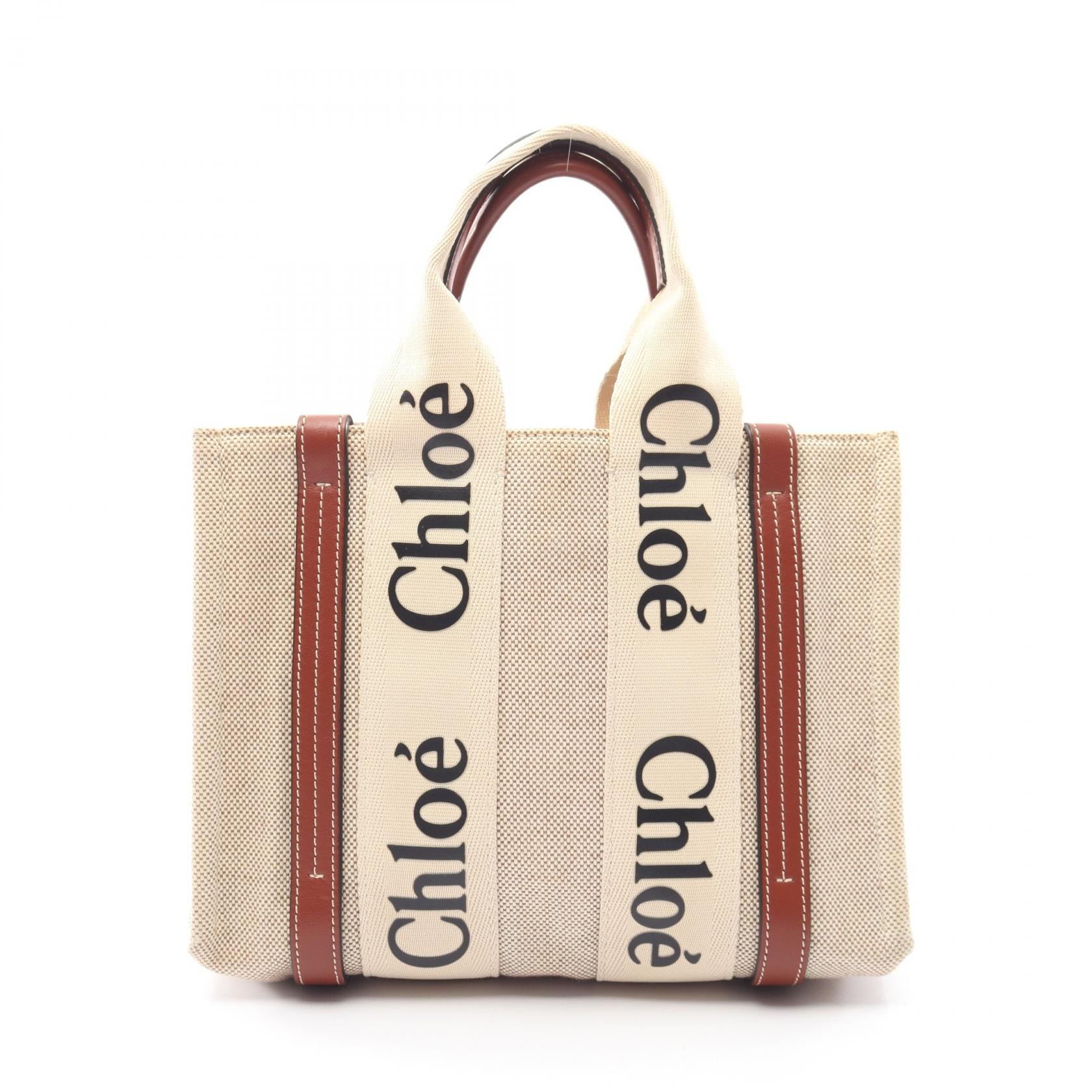 クロエ Chloe WOODY ウッディ スモール ハンドバッグ バッグ キャンバス レディース アイボリー系 / ブラウン系 【中古】