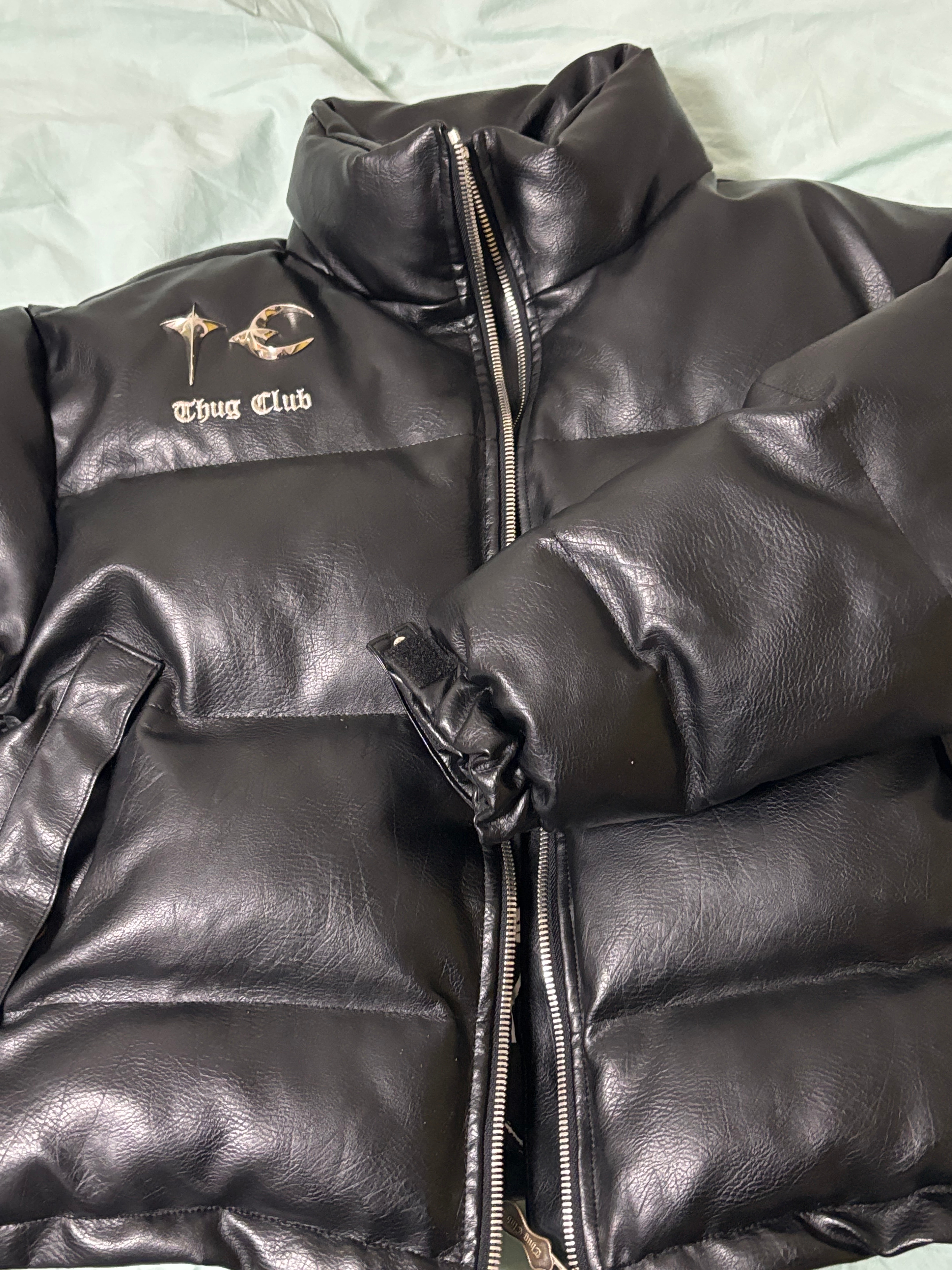 THUG CLUB TC Leather Puffer Jacket "BLACK"