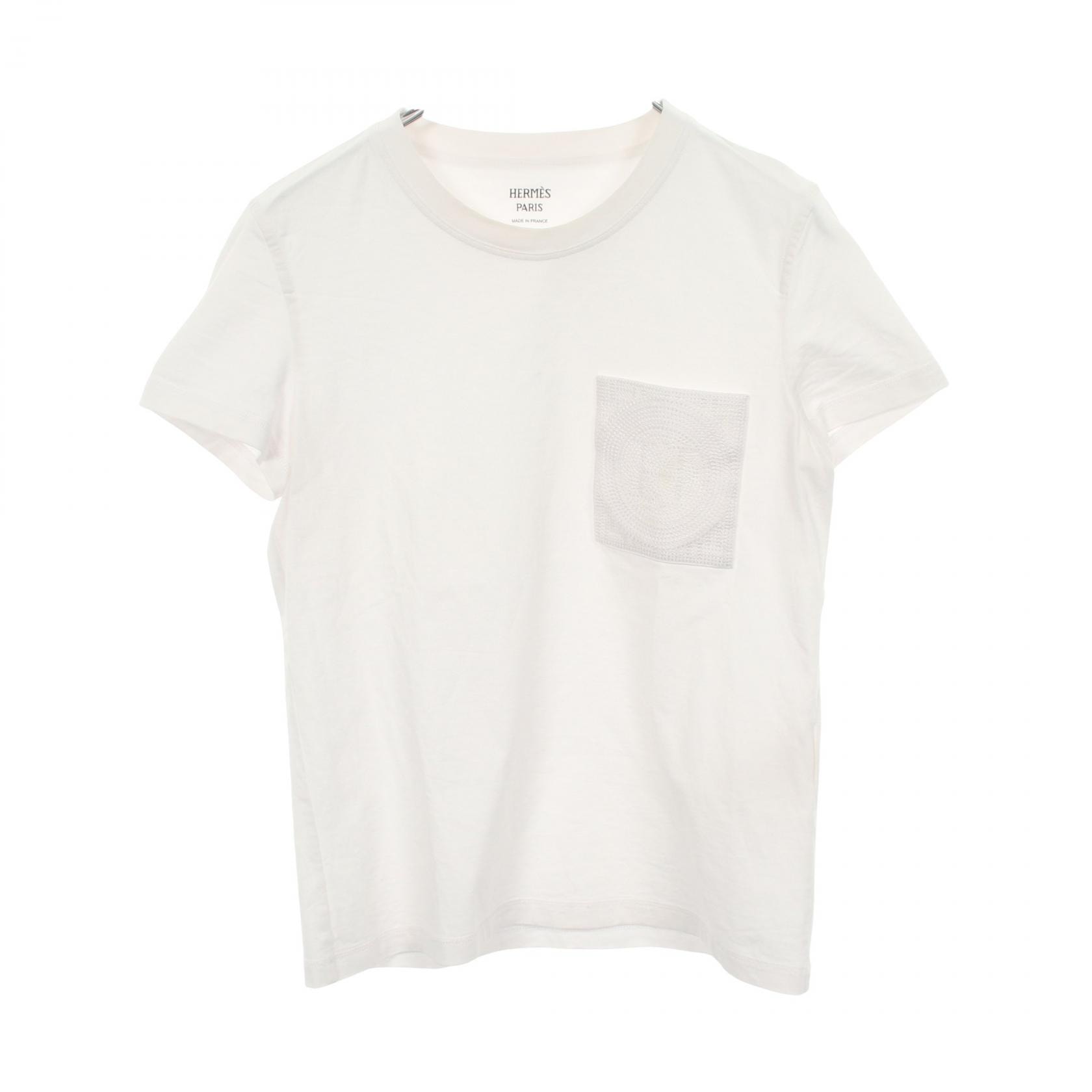 エルメス HERMES Hモザイク刺繍ポケット 半袖Tシャツ 衣料品 トップス コットン ホワイト レディース ホワイト系 3H4614DL 【中古】