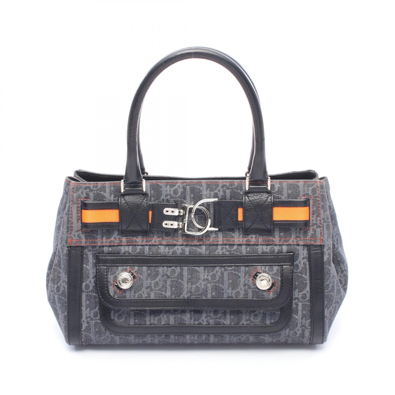 ディオール Dior フライトライン トロッター ハンドバッグ バッグ デニム レザー レディース ネイビー系 / ブラック系 / オレンジ系 【中古】