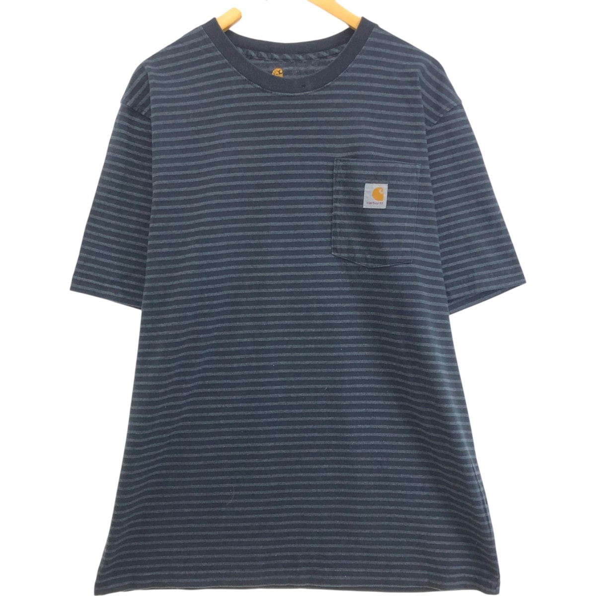 古着 カーハート Carhartt ORIGINAL FIT ボーダー柄 半袖 ワンポイントロゴポケットTシャツ メンズL相当/eaa551644