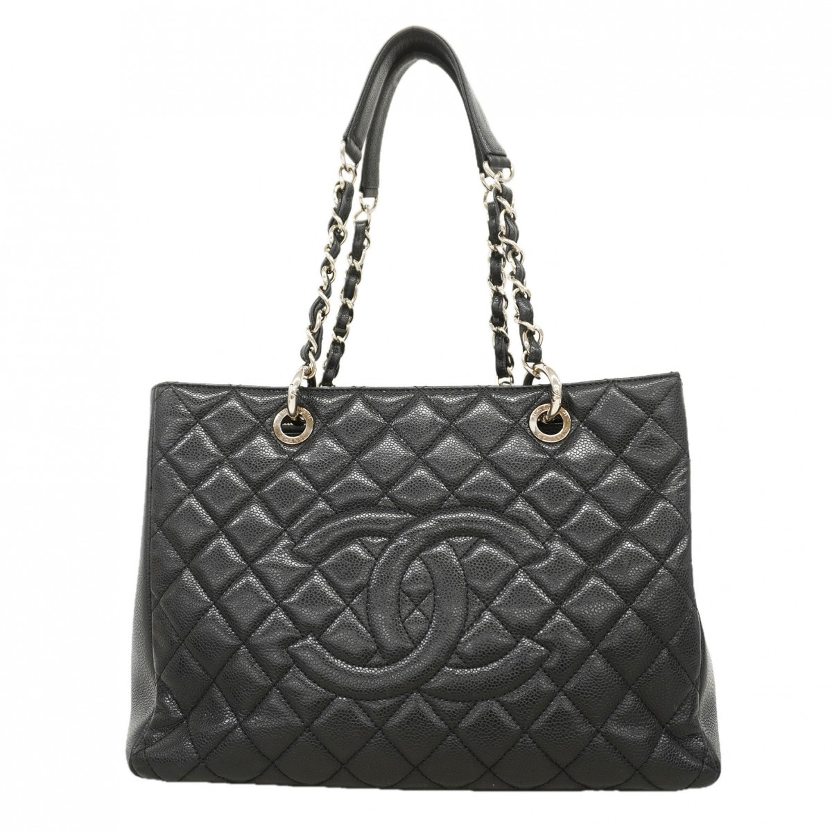 【6db1140-k】シャネル チェーントート マトラッセ キャビアスキン ブラック シルバー金具【中古】レディース