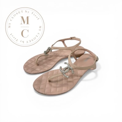 シャネル CHANEL サンダル 靴 シューズ レザー ピンク シルバー ココマーク ロゴ マトラッセ トングサンダル