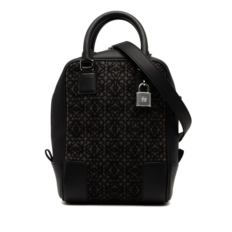 ロエベ アナグラム アマソナ15 ハンドバッグ ショルダーバッグ 2WAY ブラック グレー キャンバス レザー レディース LOEWE 【中古】