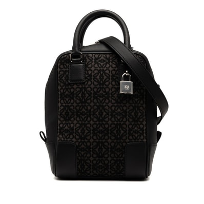 ロエベ アナグラム アマソナ15 ハンドバッグ ショルダーバッグ 2WAY ブラック グレー キャンバス レザー レディース LOEWE 【中古】