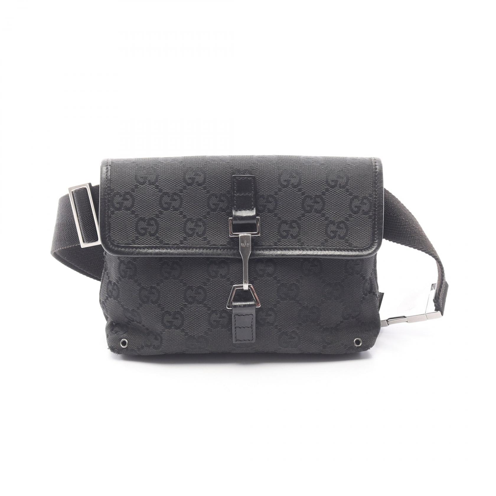 グッチ GUCCI GGキャンバス ウエストバッグ ボディバッグ バッグ キャンバス レザー レディース ブラック系 92543 【中古】