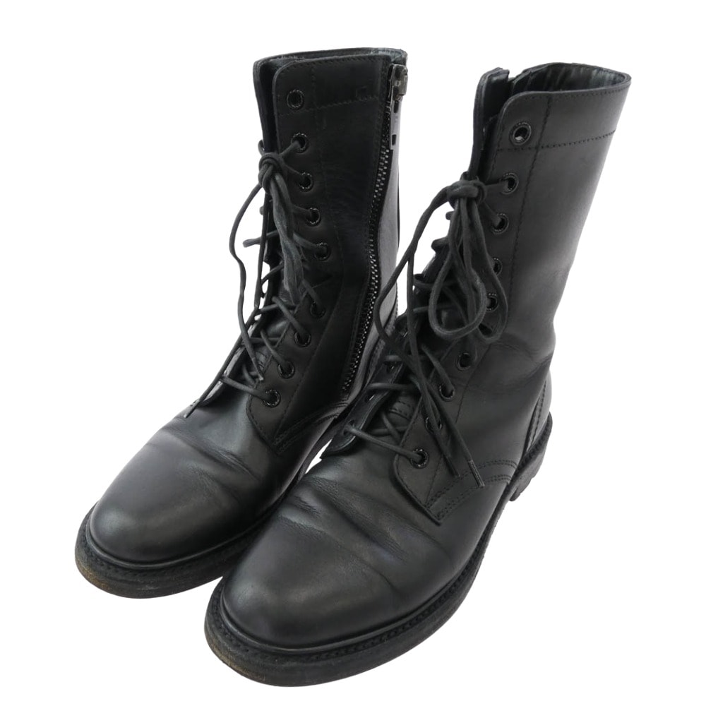 CELINE セリーヌ ブーツ P190008559 サイド ジップ レザー レーズアップ レンジャー ブーツ ブラック系 36【中古】