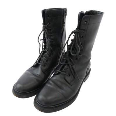 CELINE セリーヌ ブーツ P190008559 サイド ジップ レザー レーズアップ レンジャー ブーツ ブラック系 36【中古】