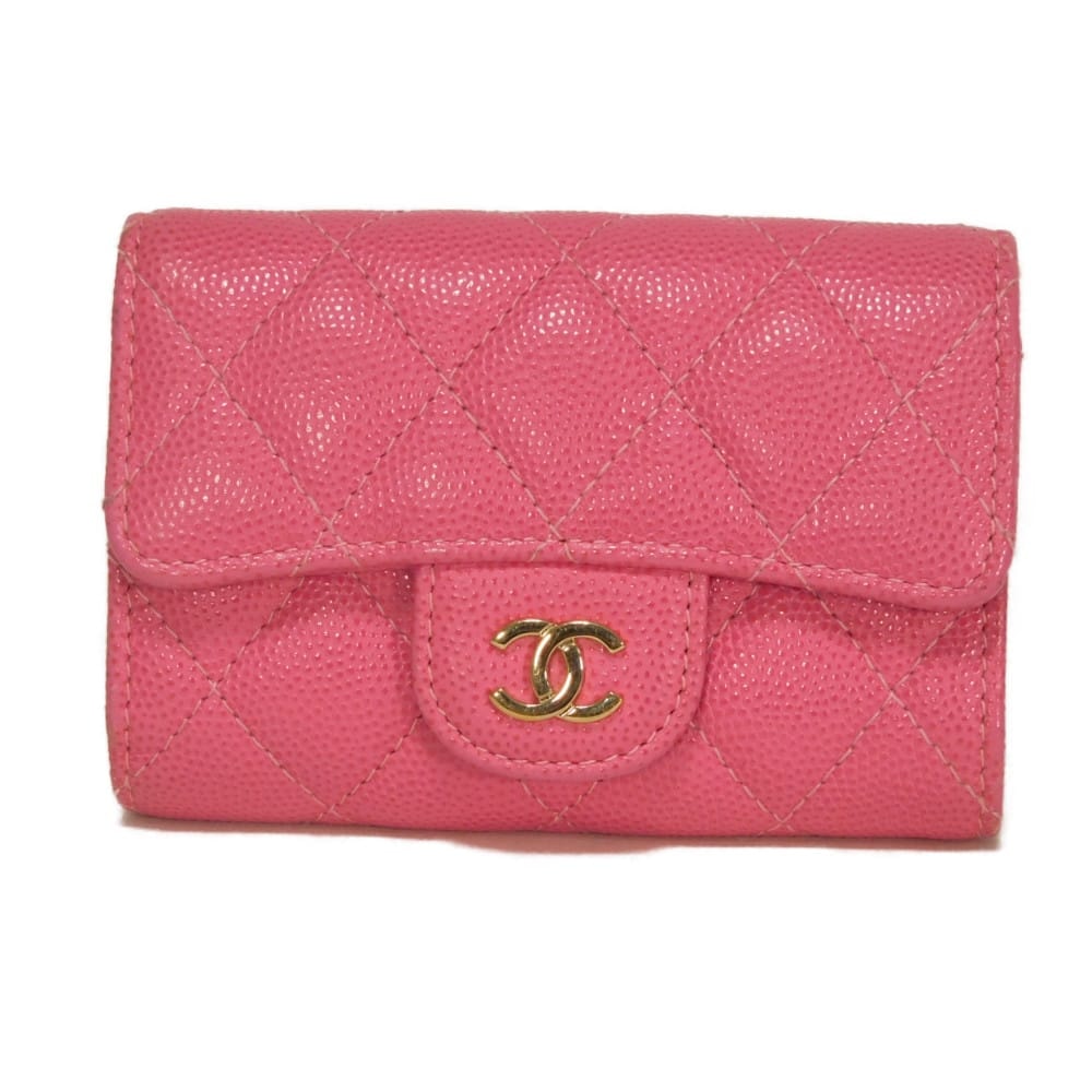 CHANEL シャネル クラシック フラップ キーホルダー ココマーク CCマーク グレイン カーフ キルティング スナップボタン 4連 キーリング 27番台 マトラッセ キャビアスキン ピンク キーケース A84400