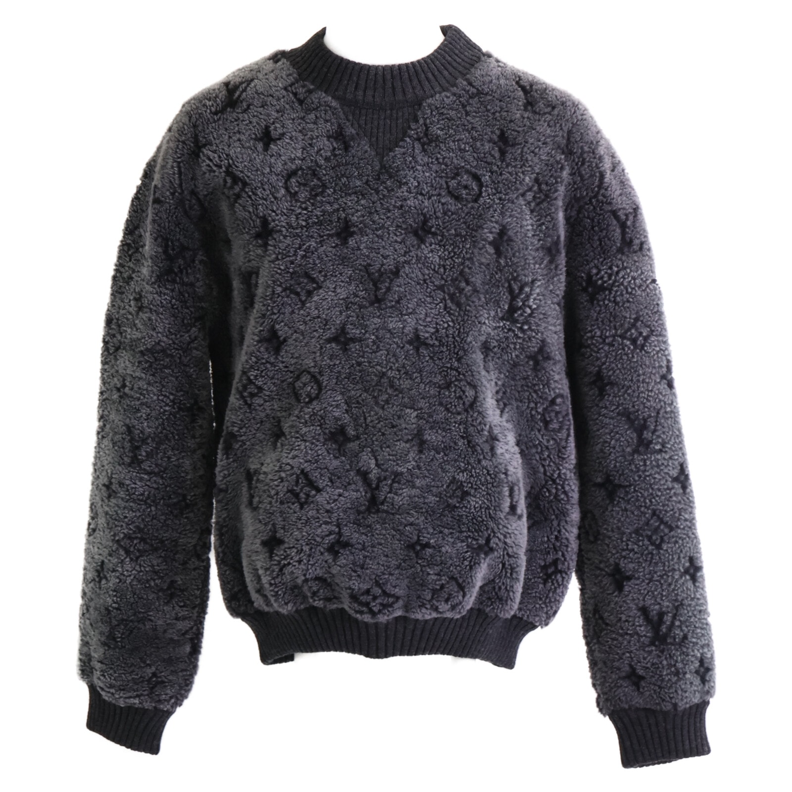 ルイヴィトン 国内正規 RM192 RDA HHL77W 23SS モノグラム シアリング ラムスキン クルーネック ボア プルオーバー L