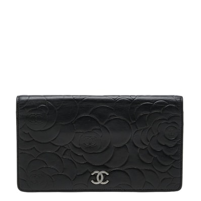 シャネル ココマーク カメリア 長財布 ブラック ラムスキン レディース CHANEL 【中古】
