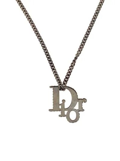 Dior Pendant Necklace Dior Oblique "Silver-Finish Brass and White Crystals"
