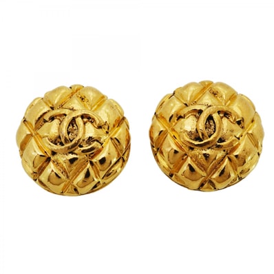 ★最終価格【6jcb0594-k】シャネル イヤリング ヴィンテージ ココマーク マトラッセ 丸型 サークル GPメッキ ゴールド【中古】レディース